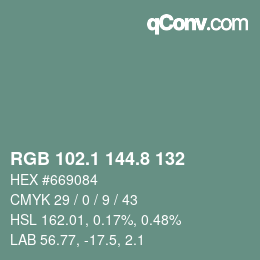 カラーコード: RGB 102.1 144.8 132 | qconv.com