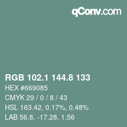 Color code: RGB 102.1 144.8 133 | qconv.com