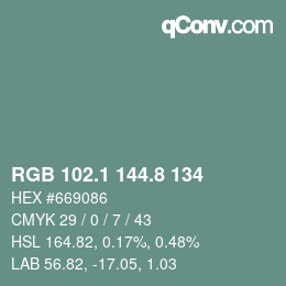 カラーコード: RGB 102.1 144.8 134 | qconv.com