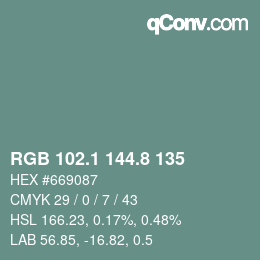 カラーコード: RGB 102.1 144.8 135 | qconv.com