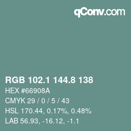 Color code: RGB 102.1 144.8 138 | qconv.com
