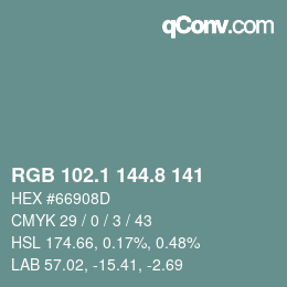 Color code: RGB 102.1 144.8 141 | qconv.com