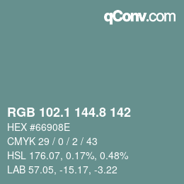 カラーコード: RGB 102.1 144.8 142 | qconv.com
