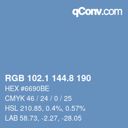 カラーコード: RGB 102.1 144.8 190 | qconv.com