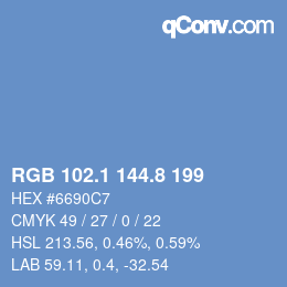 カラーコード: RGB 102.1 144.8 199 | qconv.com