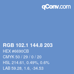 カラーコード: RGB 102.1 144.8 203 | qconv.com