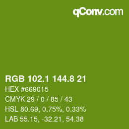 カラーコード: RGB 102.1 144.8 21 | qconv.com