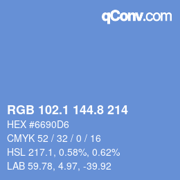 カラーコード: RGB 102.1 144.8 214 | qconv.com