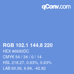カラーコード: RGB 102.1 144.8 220 | qconv.com