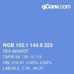 カラーコード: RGB 102.1 144.8 223 | qconv.com