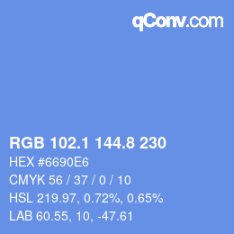 カラーコード: RGB 102.1 144.8 230 | qconv.com