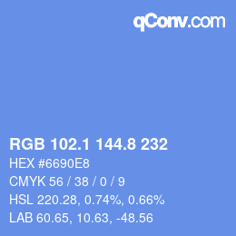 Code couleur: RGB 102.1 144.8 232 | qconv.com