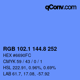 Farbcode: RGB 102.1 144.8 252 | qconv.com