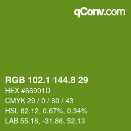 カラーコード: RGB 102.1 144.8 29 | qconv.com