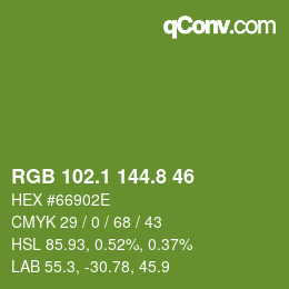 カラーコード: RGB 102.1 144.8 46 | qconv.com