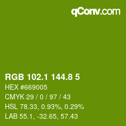 カラーコード: RGB 102.1 144.8 5 | qconv.com