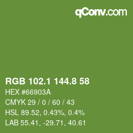 カラーコード: RGB 102.1 144.8 58 | qconv.com
