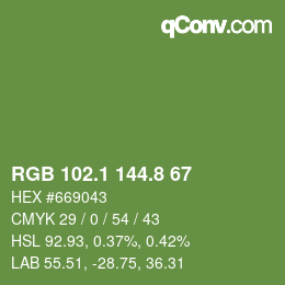 カラーコード: RGB 102.1 144.8 67 | qconv.com