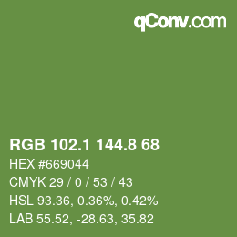 カラーコード: RGB 102.1 144.8 68 | qconv.com
