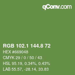 カラーコード: RGB 102.1 144.8 72 | qconv.com