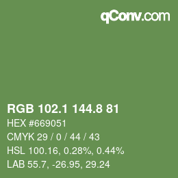 Color code: RGB 102.1 144.8 81 | qconv.com