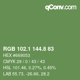 カラーコード: RGB 102.1 144.8 83 | qconv.com