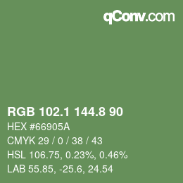 Color code: RGB 102.1 144.8 90 | qconv.com