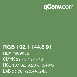 カラーコード: RGB 102.1 144.8 91 | qconv.com