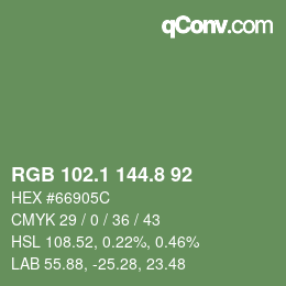 カラーコード: RGB 102.1 144.8 92 | qconv.com
