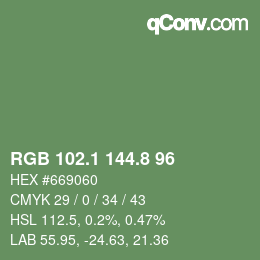 カラーコード: RGB 102.1 144.8 96 | qconv.com