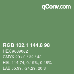 カラーコード: RGB 102.1 144.8 98 | qconv.com