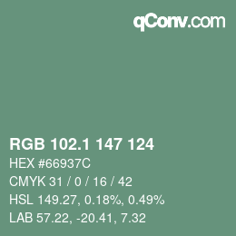 カラーコード: RGB 102.1 147 124 | qconv.com