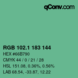 カラーコード: RGB 102.1 183 144 | qconv.com