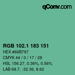 カラーコード: RGB 102.1 183 151 | qconv.com