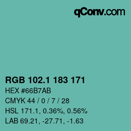 カラーコード: RGB 102.1 183 171 | qconv.com