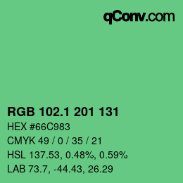 カラーコード: RGB 102.1 201 131 | qconv.com