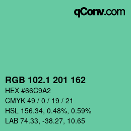 カラーコード: RGB 102.1 201 162 | qconv.com