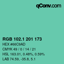 カラーコード: RGB 102.1 201 173 | qconv.com