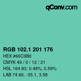 カラーコード: RGB 102.1 201 176 | qconv.com