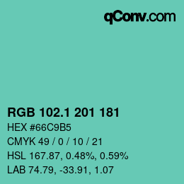 カラーコード: RGB 102.1 201 181 | qconv.com