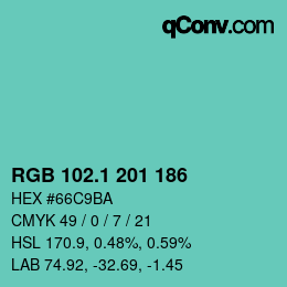 カラーコード: RGB 102.1 201 186 | qconv.com