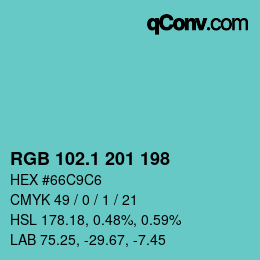 Color code: RGB 102.1 201 198 | qconv.com