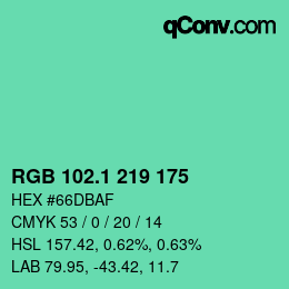 カラーコード: RGB 102.1 219 175 | qconv.com
