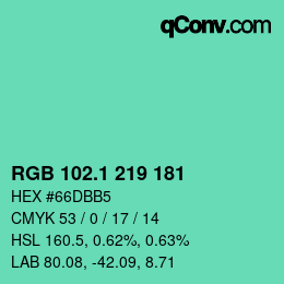カラーコード: RGB 102.1 219 181 | qconv.com