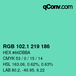 カラーコード: RGB 102.1 219 186 | qconv.com