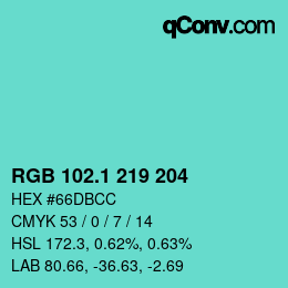 カラーコード: RGB 102.1 219 204 | qconv.com