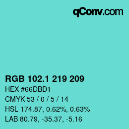 カラーコード: RGB 102.1 219 209 | qconv.com