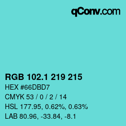 カラーコード: RGB 102.1 219 215 | qconv.com