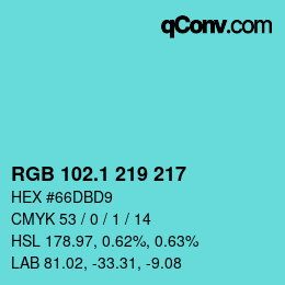 Color code: RGB 102.1 219 217 | qconv.com