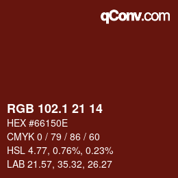 カラーコード: RGB 102.1 21 14 | qconv.com